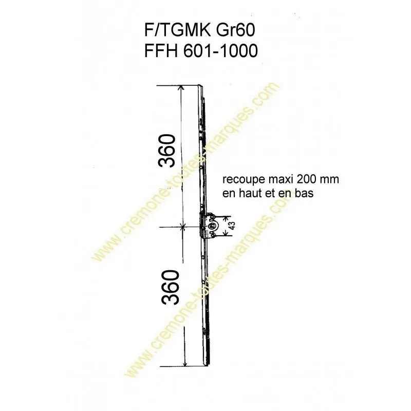 crémone de remplacement Si - FGMK4020 Gr60